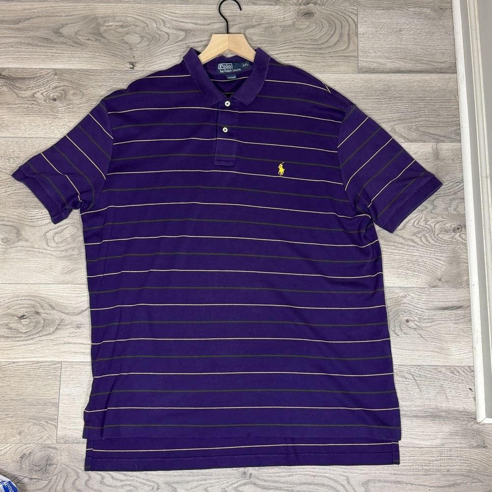VTG Ralph Lauren Polo Shirt Purple with Gold & Green Stripes Mardi Gras NOLA
